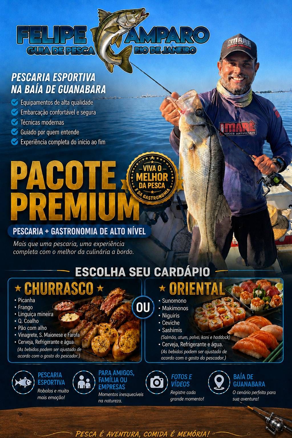 Pescaria esportiva de Robalos (All inclusive Churrasco) em Rio de Janeiro